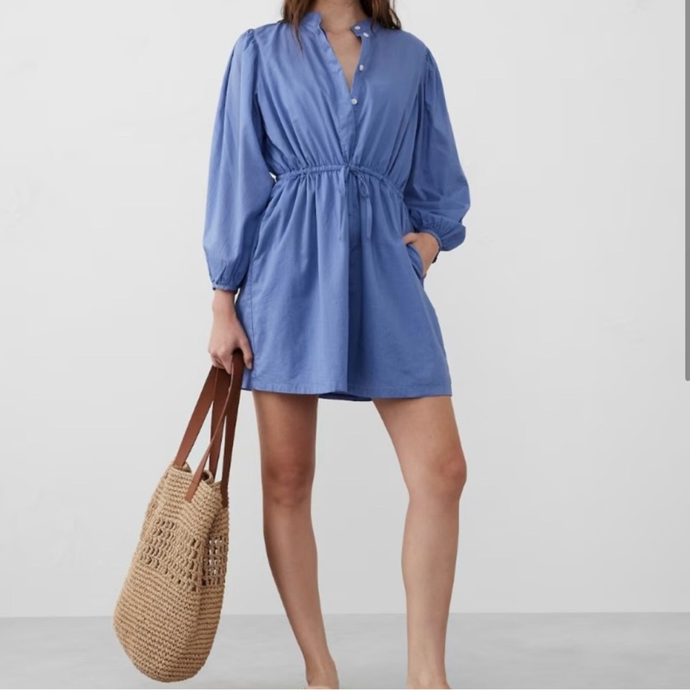 Banana Republic Blue Long Puff Sleeve Cotton Dress